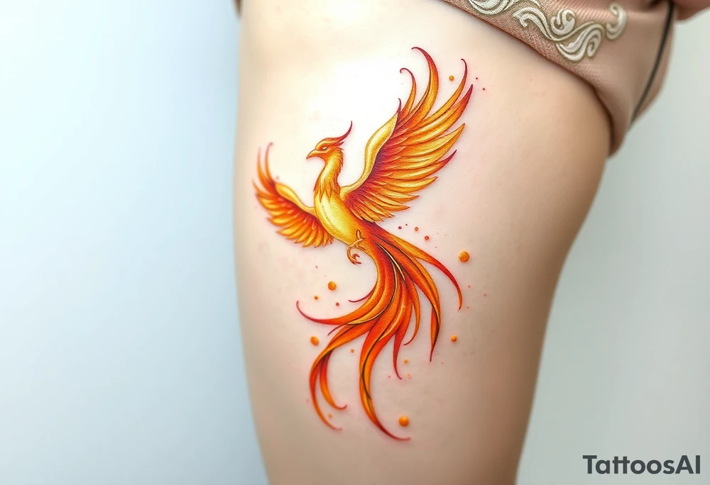 magnificent phoenix rising from golden flames with trailing embers tattoo idea