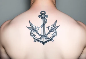 Anchor with crossed cannons and chain interwoven. with two swallows. Symetrical, clean. tattoo idea