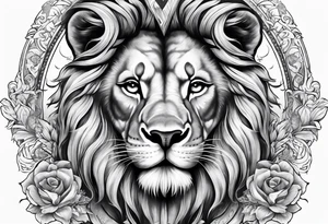 Full sleeve with Lion, cross, praying hands and angels. Incorporate the names Scarlett and Faith in the design tattoo idea