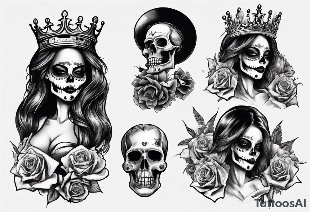 santa la muerta with money and crown
on the card tattoo idea
