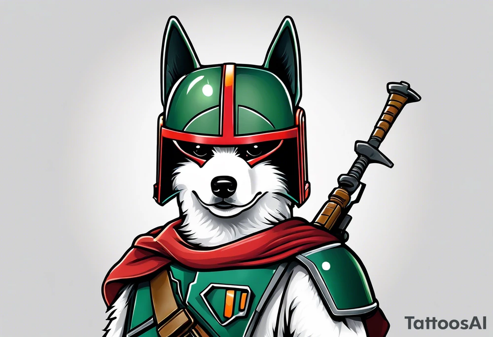 American Eskimo dog, dressed like boba fett tattoo idea