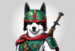 American Eskimo dog, dressed like boba fett tattoo idea