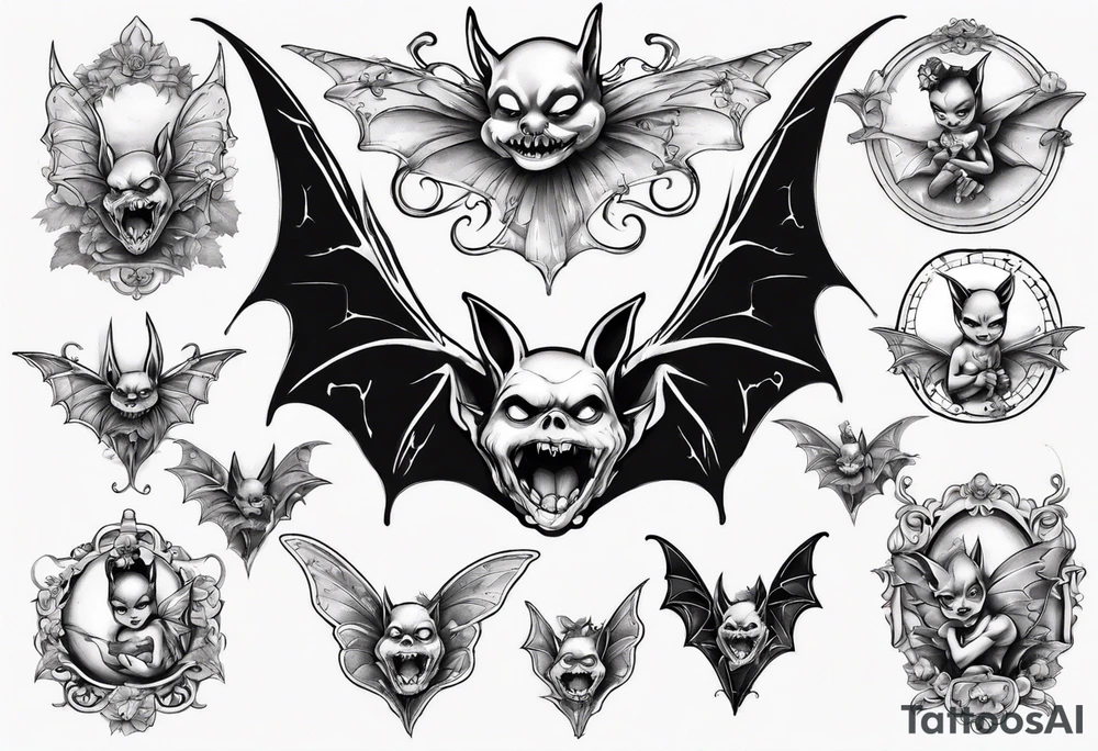 Bat with a fairy on top of it tattoo idea