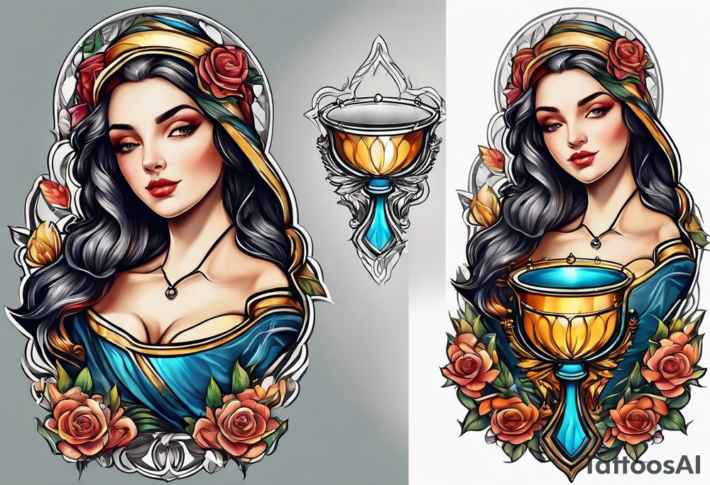 Female saint holding a chalice tattoo idea