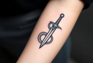 mystical snake coiled around an ancient dagger with jeweled hilt tattoo idea