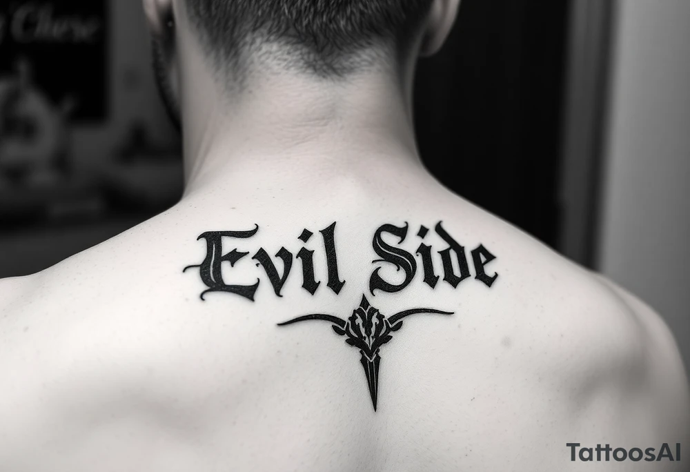 Tattoo saying Evil Side. black and white . Gangsta shaded tattoo idea
