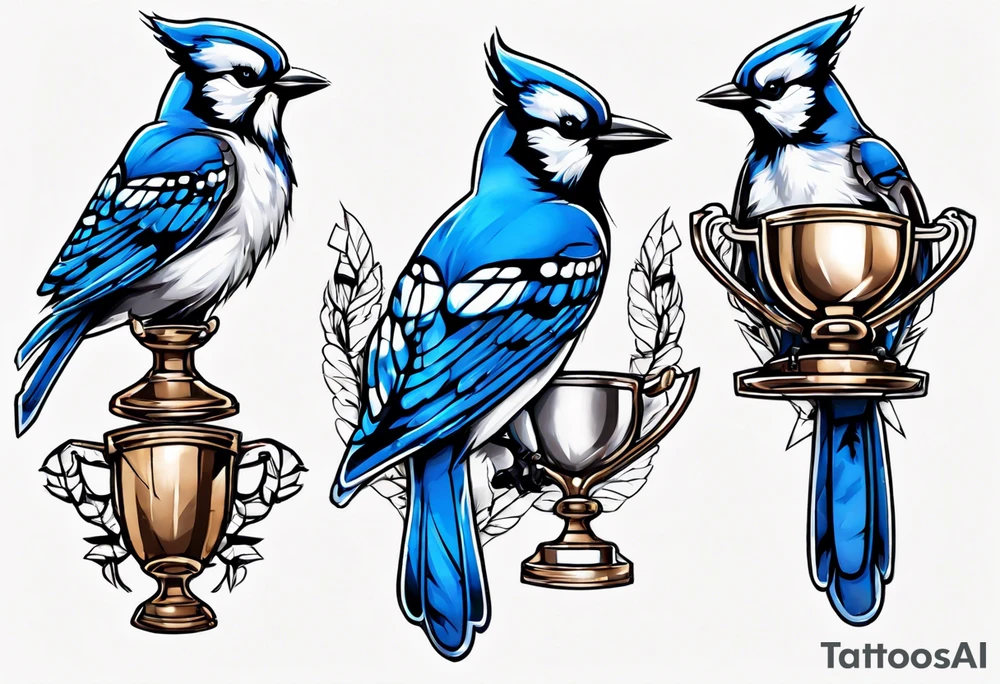 Bluejay holding a trophy tattoo idea