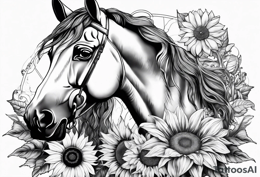 Horse, compass, sunflower tattoo idea