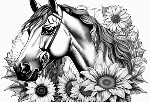 Horse, compass, sunflower tattoo idea