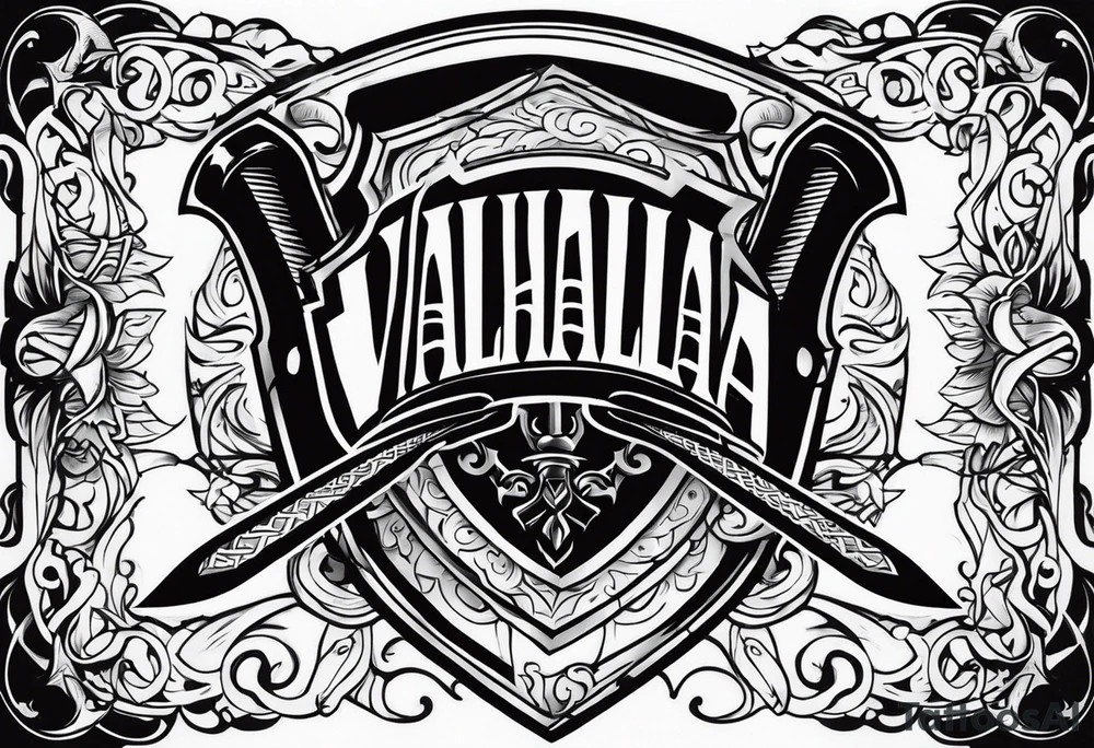 Valhalla sword shield axe heaven tattoo idea