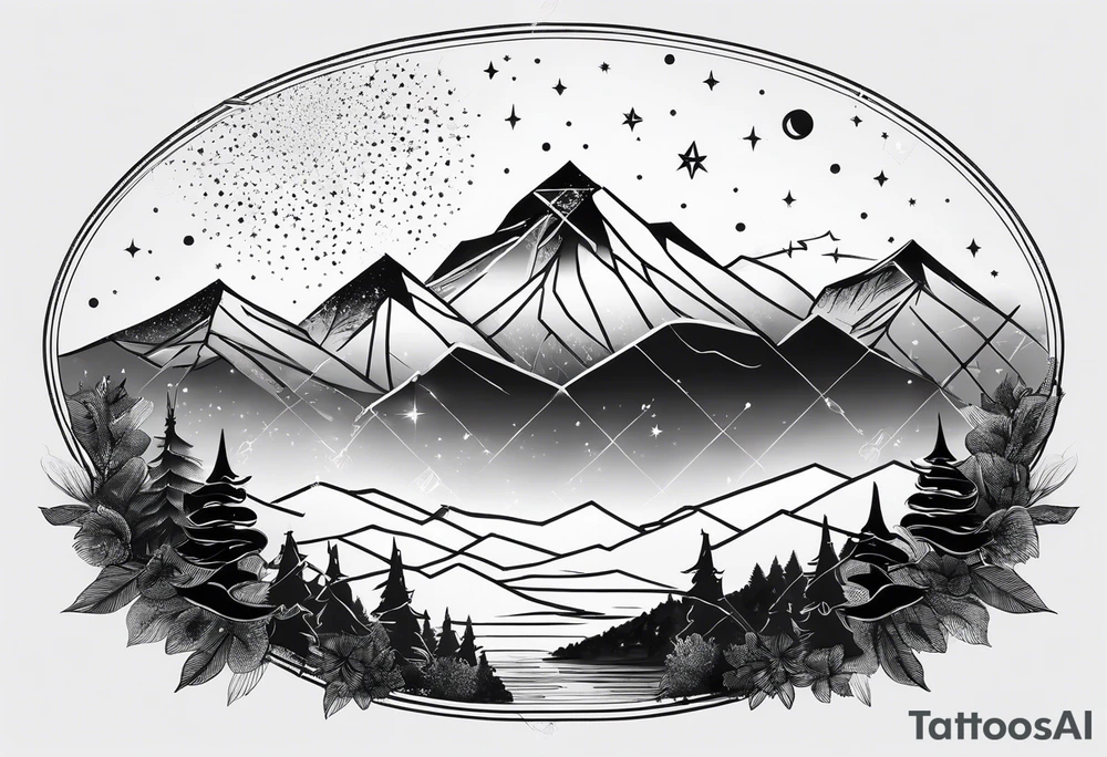 Simple constellation lines over mountain range tattoo idea