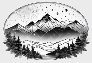 Simple constellation lines over mountain range tattoo idea