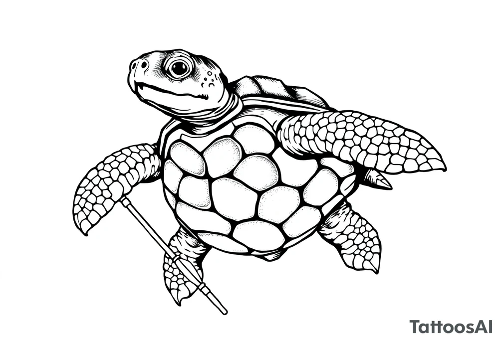 Turtle holding a trident tattoo idea