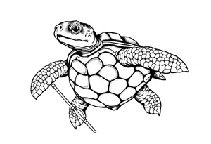 Turtle holding a trident tattoo idea