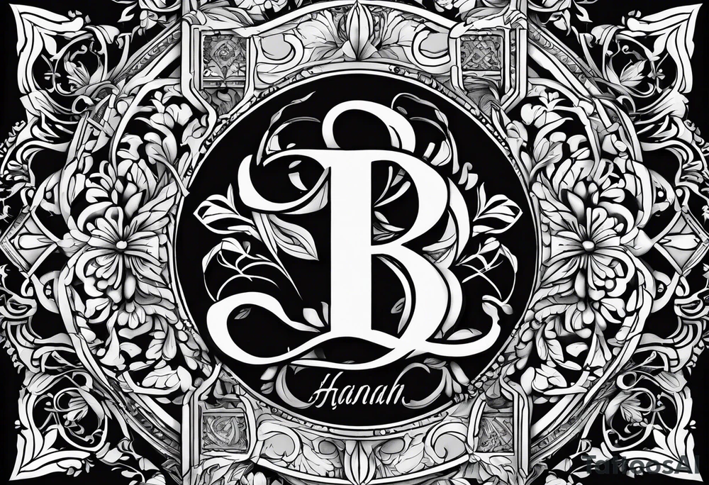 The Initial as a capital B with the names Hannah, Alec, and Raelynn I cooperated tattoo idea