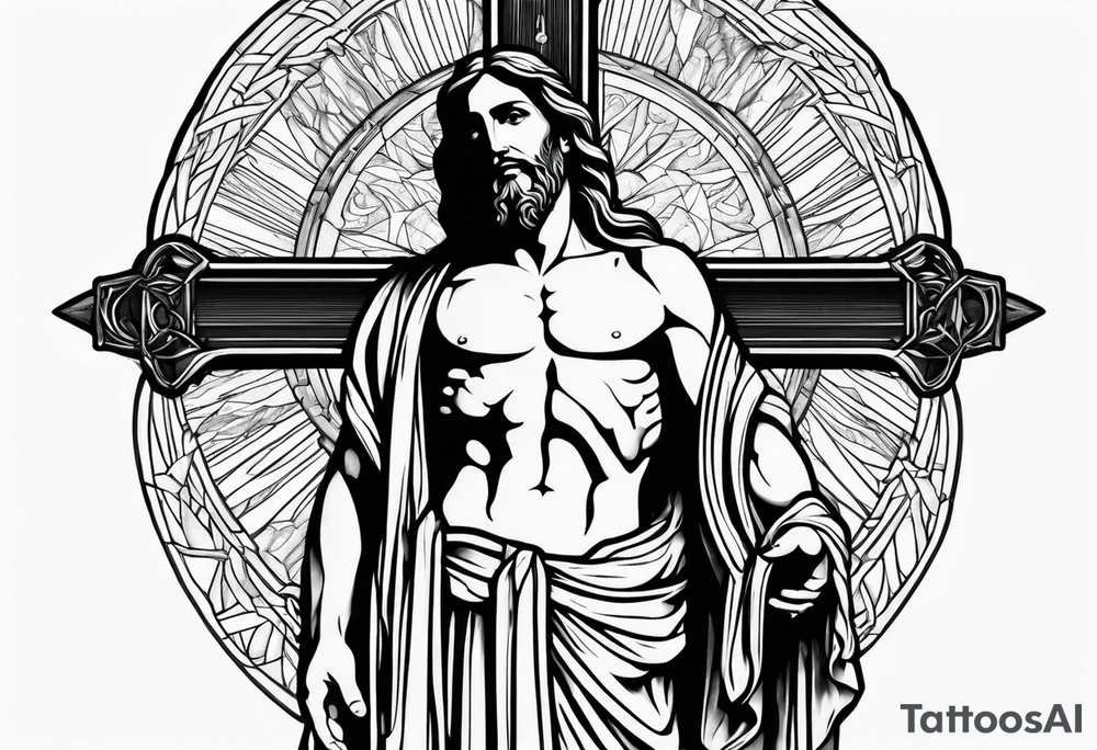 Forearms sleeve cross of Jesus tattoo idea