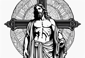 Forearms sleeve cross of Jesus tattoo idea