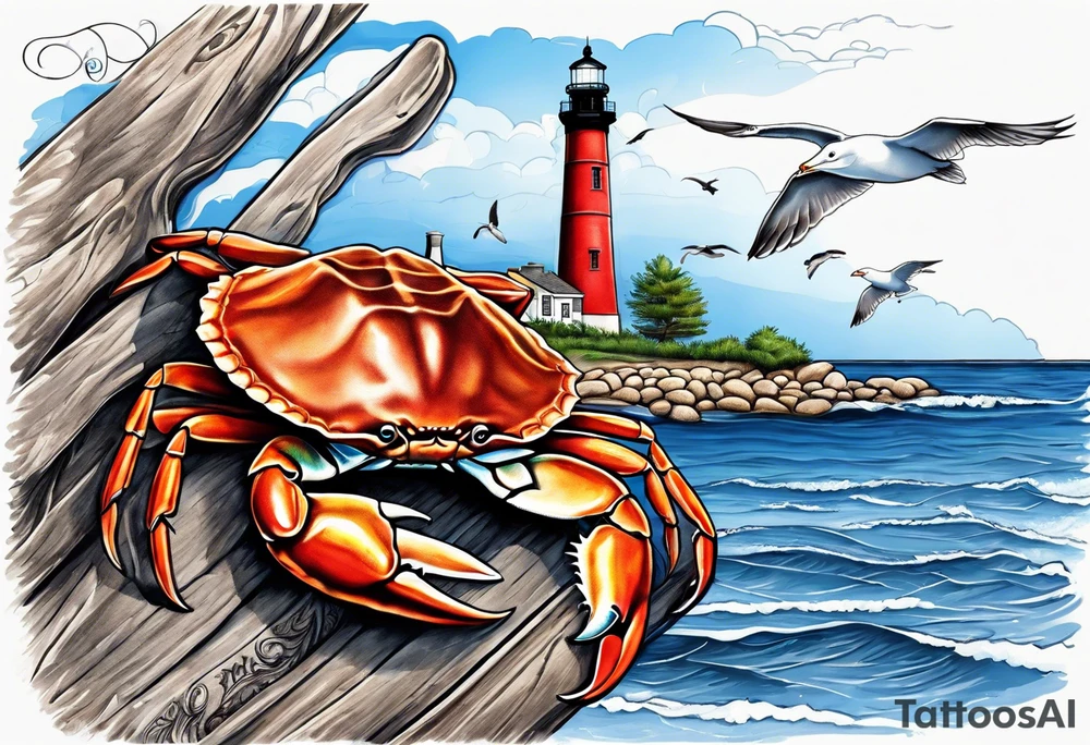 Barnegat lighthouse, blue crab, nautical rope, flip flops, pizza, seagulls tattoo idea