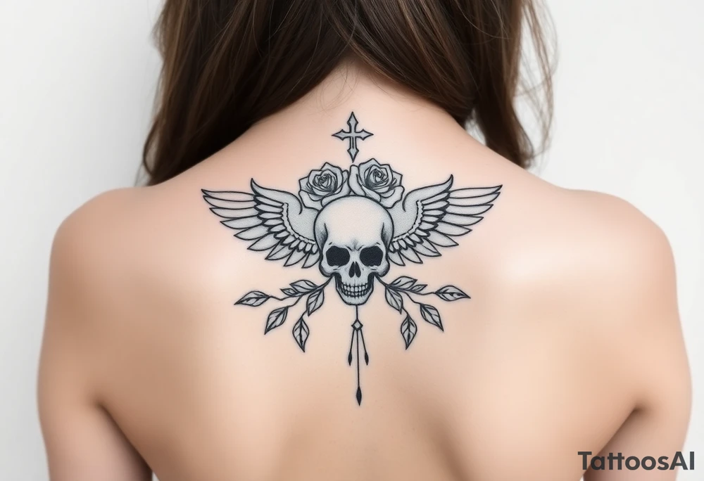 Forgiveness sigil roses and a skull with wings tattoo idea