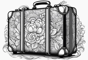 Cardboard suitcase lineart tattoo idea