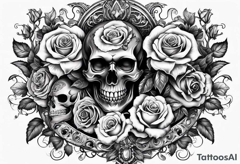 tattoo with devil, roses and skulls for the chest tattoo idea