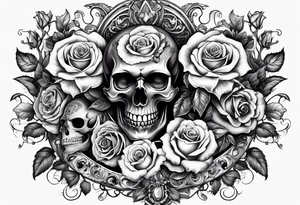 tattoo with devil, roses and skulls for the chest tattoo idea