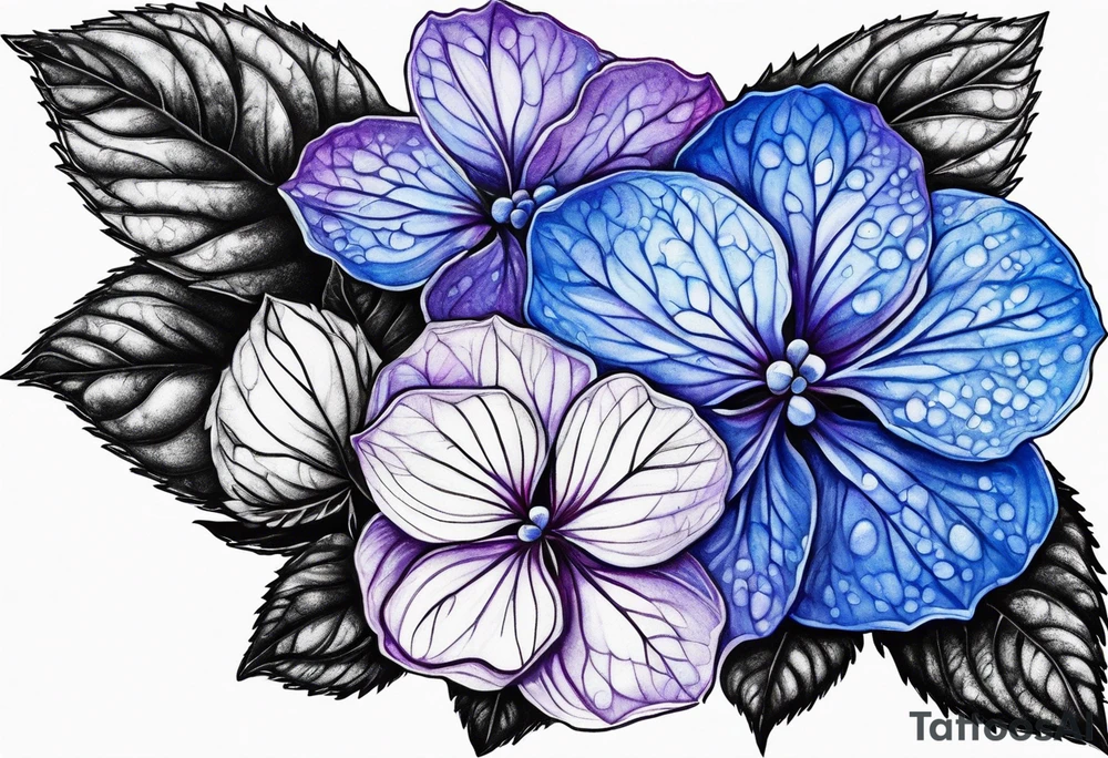 Blue and purple hydrangea flowers tattoo idea
