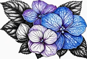 Blue and purple hydrangea flowers tattoo idea