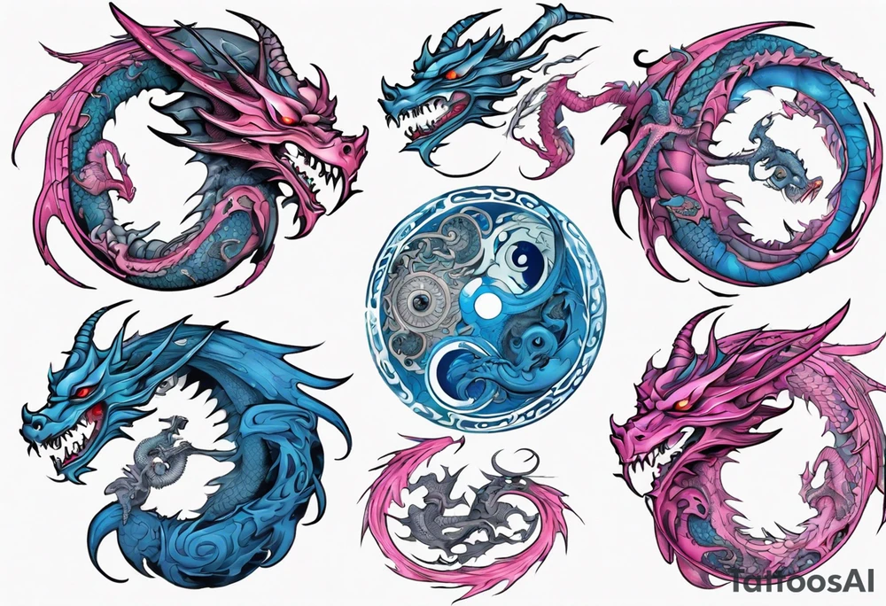 blue ying pink yang dragons tattoo idea