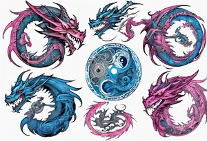 blue ying pink yang dragons tattoo idea