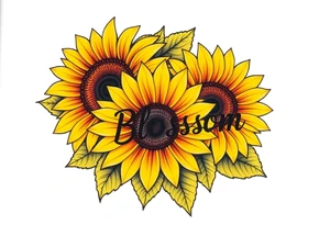 Sunflowers with “Blossom” written through it tattoo idea
