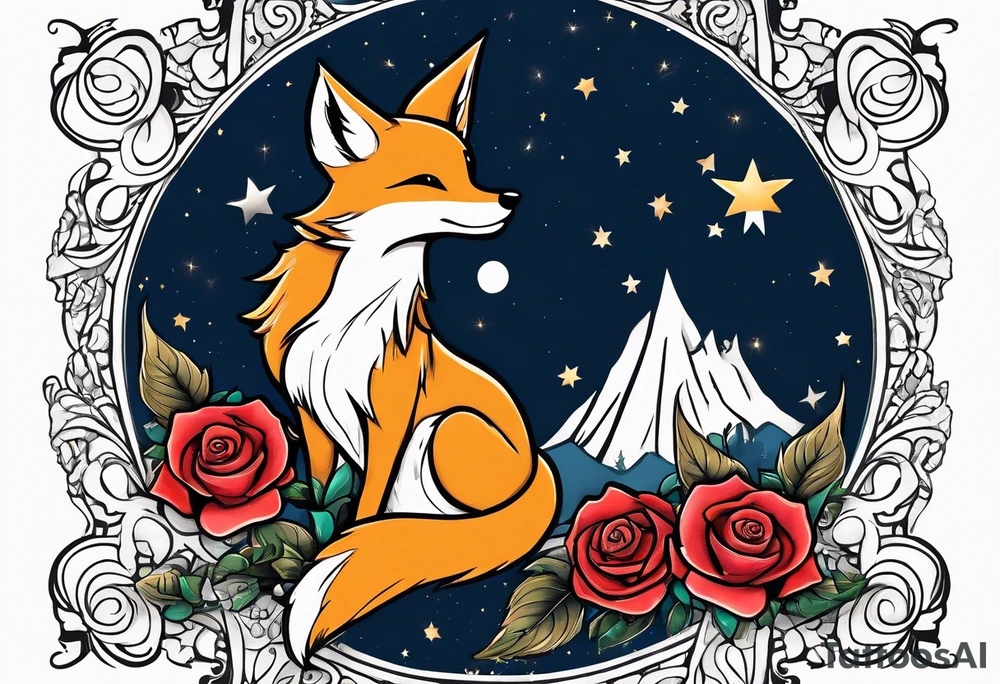 The Little prince with fox on his planet with rose tattoo idea
