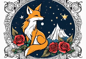 The Little prince with fox on his planet with rose tattoo idea