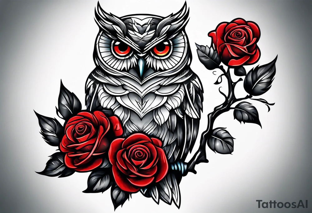 Color owl. 
Three red roses 
On the forearm tattoo idea