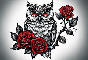 Color owl. 
Three red roses 
On the forearm tattoo idea