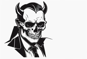 the devil wears a suit and tie writing with a skeleton tattoo idea