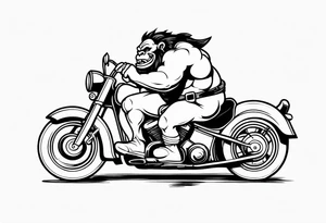 Ogre riding a Harley with ape hanger handlebars tattoo idea