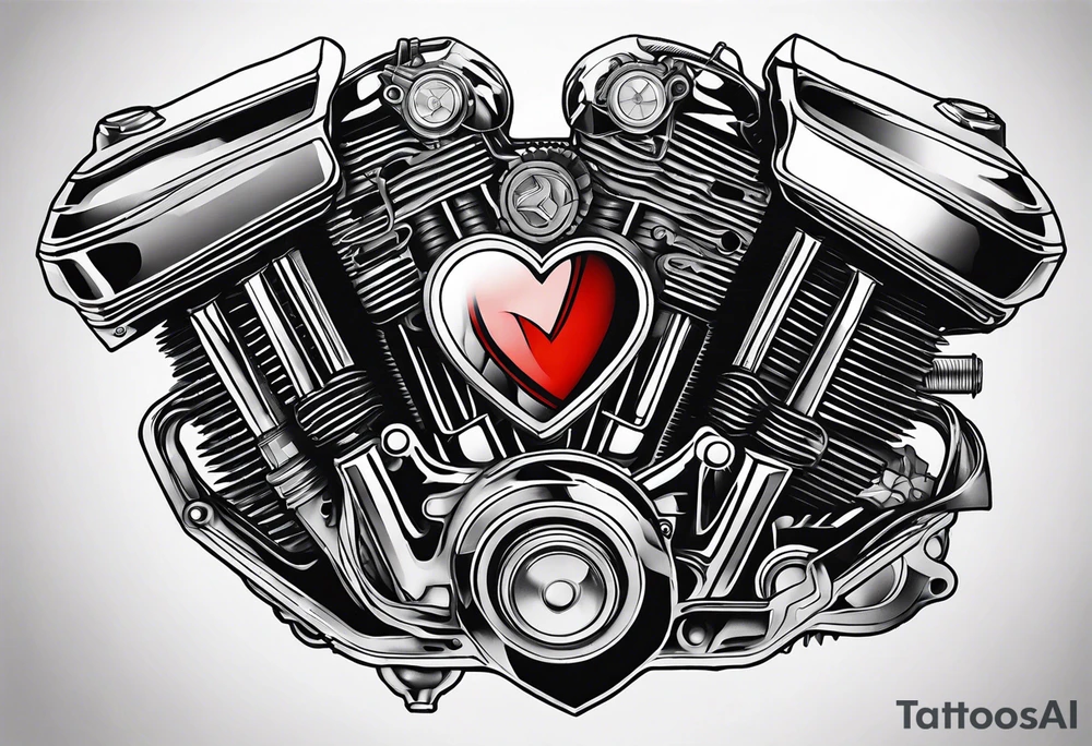 Motorcycle engine and heart combined tattoo idea