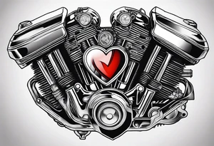 Motorcycle engine and heart combined tattoo idea