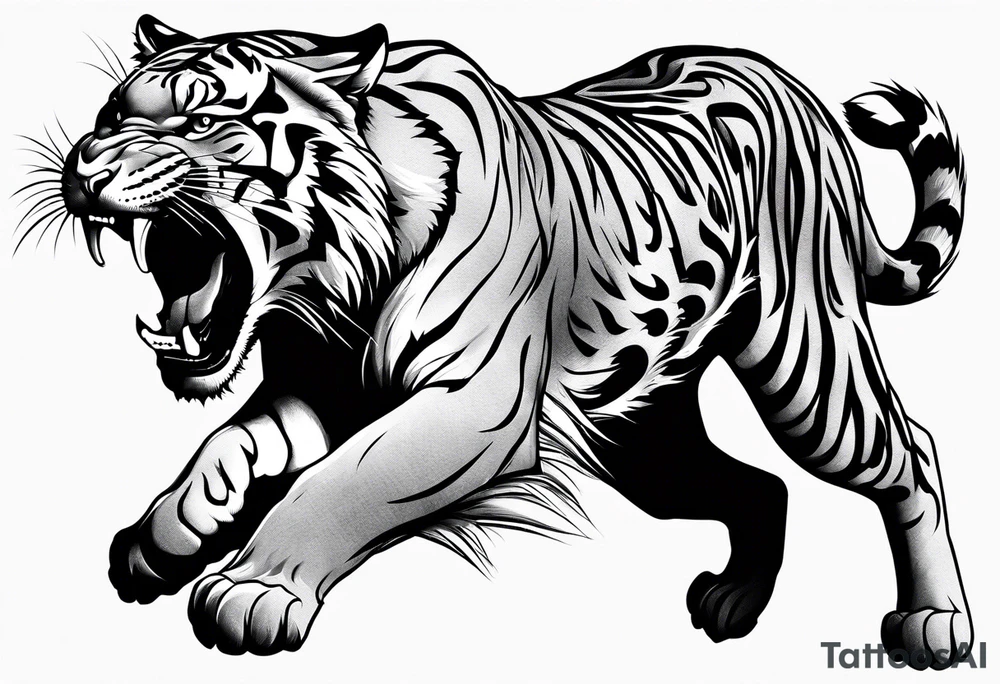 big cat roaring tattoo idea
