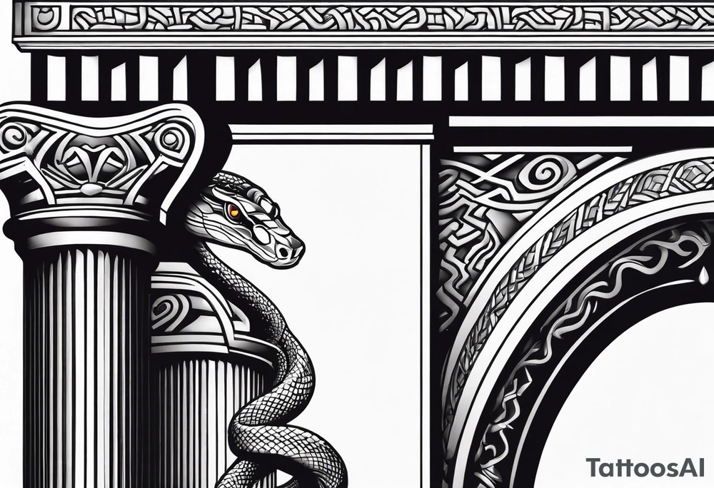 A grecque column with a snake climbing tattoo idea