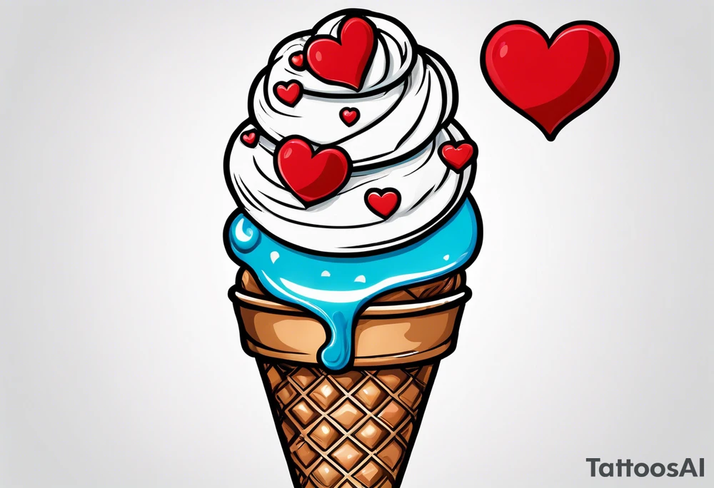 sketch chocolate chip ice cream cone with one red heart tattoo idea