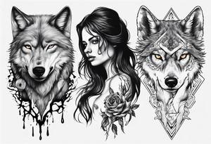 Split woman wolf tattoo idea