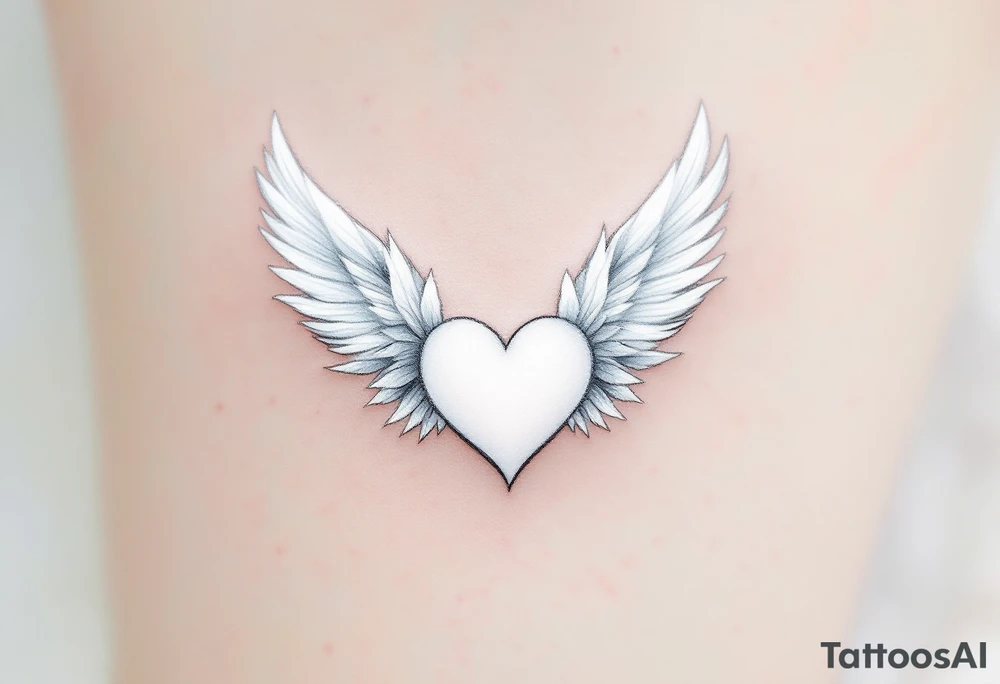 White Heart with Feathered Wings – A pure white heart, surrounded by delicate, soft white feathered wings, representing innocent, pure love. tattoo idea