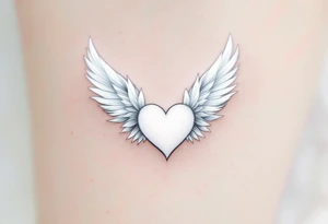 White Heart with Feathered Wings – A pure white heart, surrounded by delicate, soft white feathered wings, representing innocent, pure love. tattoo idea