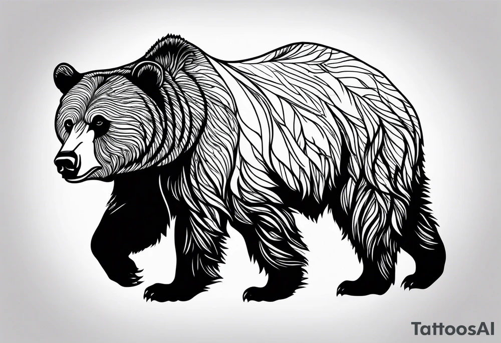 Grizzly bear outline with Teton mountain range inside tattoo idea