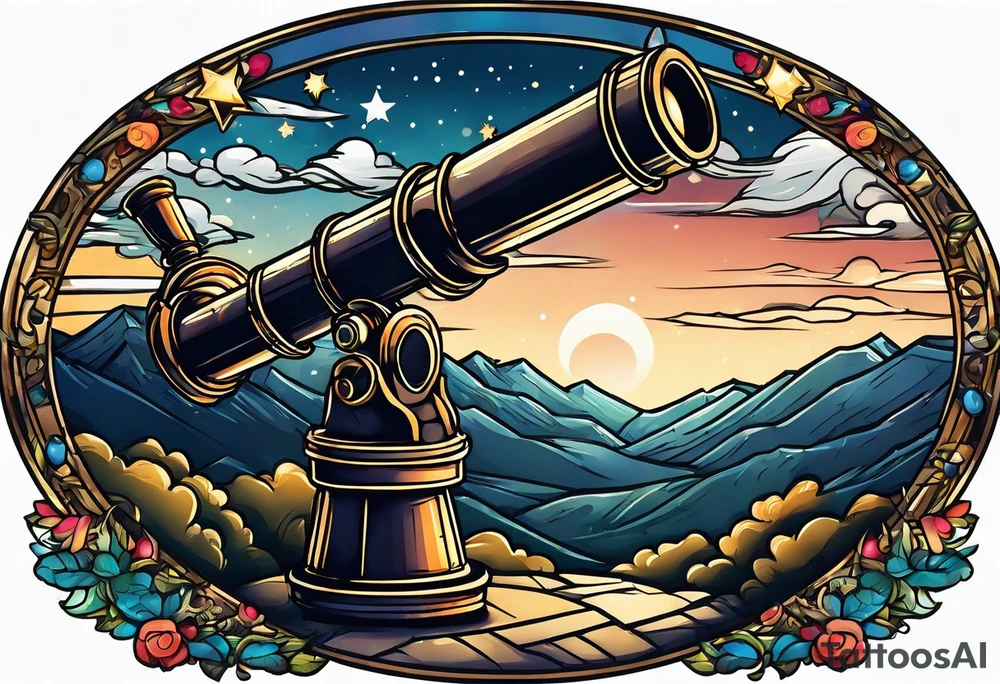 Telescope on a hill looking up at the stars tattoo idea
