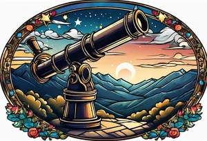 Telescope on a hill looking up at the stars tattoo idea