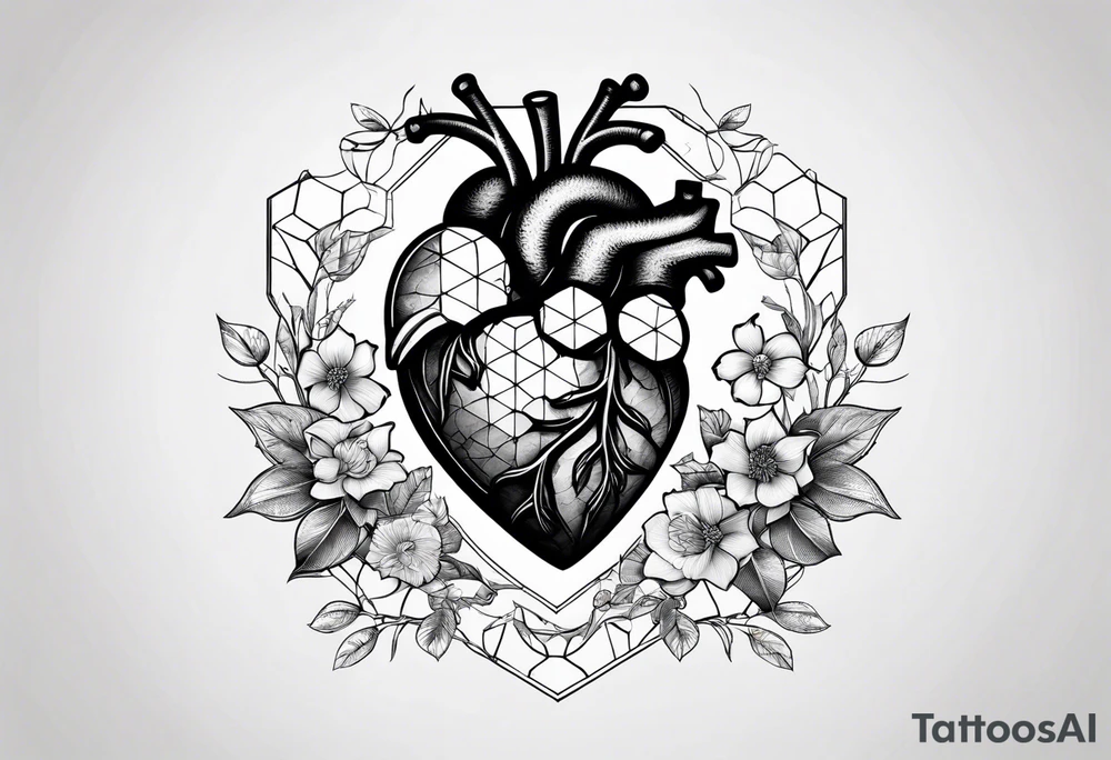 hexagon chest heart filed with nature
surrounded by hexagons tattoo idea