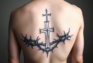 Crowns of thorns going down arm with god first and crossed wrapped inside tattoo idea